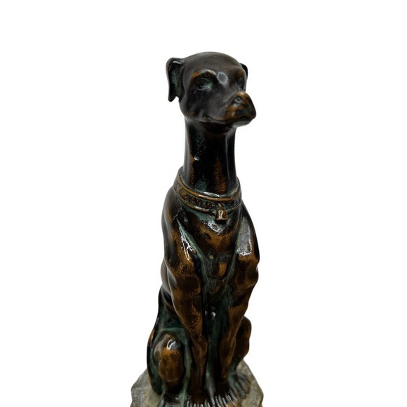 Vintage Bronze Metal‎ Greyhound Whippet Dog Statue Seated Art Deco Saluki Figure - Picture 2 of 14